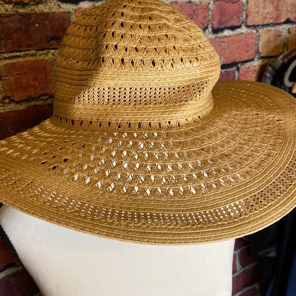 Jones New York Wide Brim Natural Floppy Sun Hat One Size - Picture 2 of 5